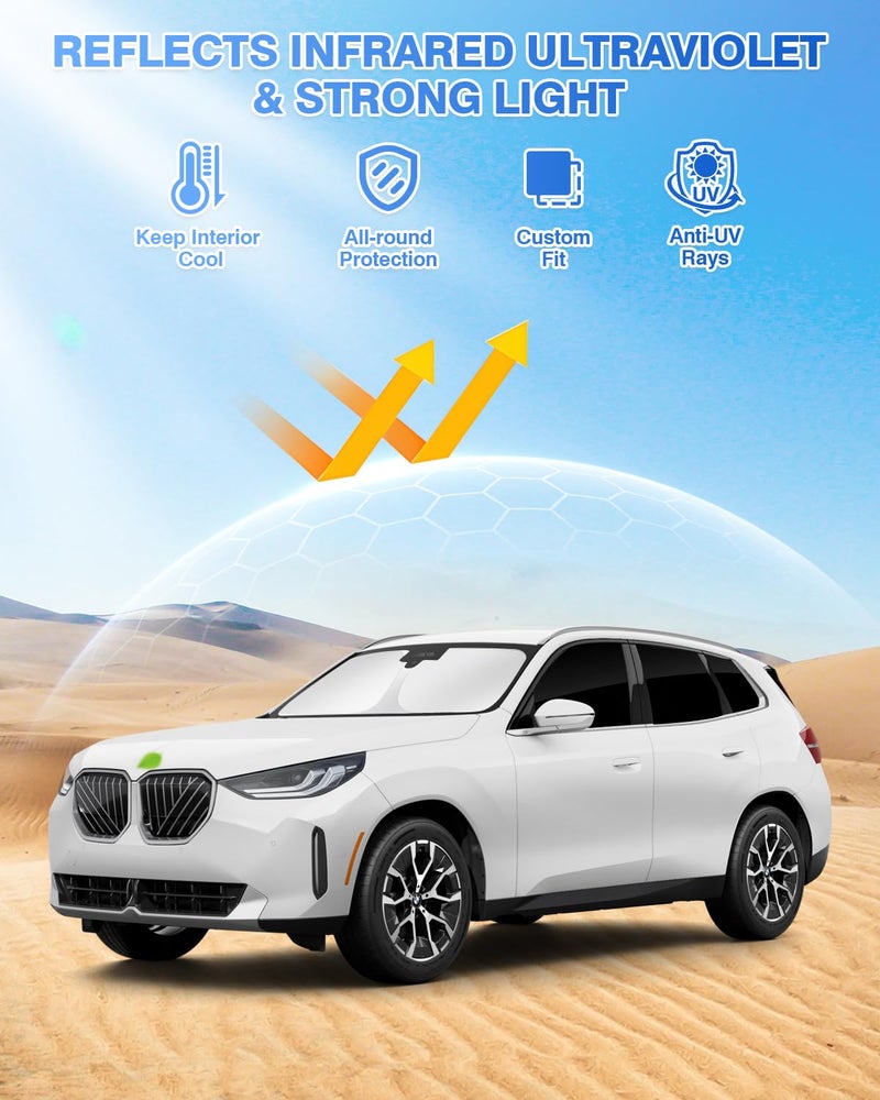 Canvcle Sunshades for 2025 BMW X3 Accessories Windshield Sun Shade Side Rear Window Shade Cover Sun Visor Shield Privacy Protection for Camping Keep Vehicle Cool Black 7PCS - Image 2